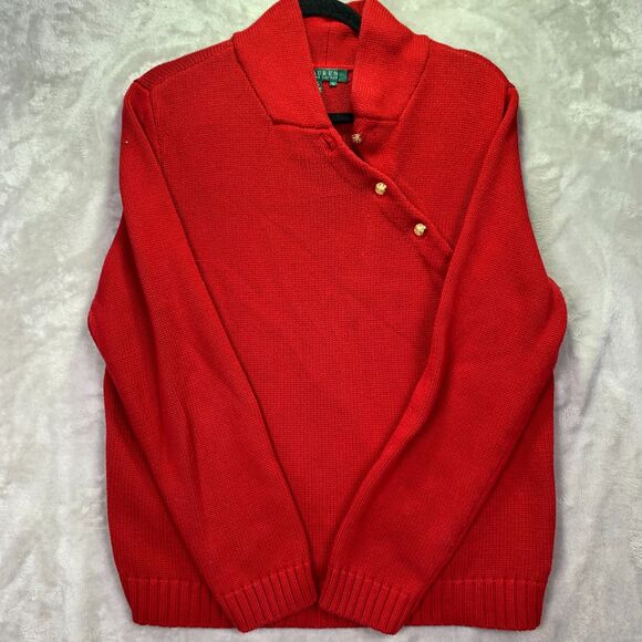 Lauren Ralph Lauren Sweaters - LAUREN RALPH LAUREN WOMEN'S XL ASYMMETRICAL WRAP CARDIGAN SWEATER RED GOLD VTG